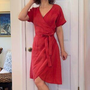 100% Linen Wrap Dress In Red (Size Small)